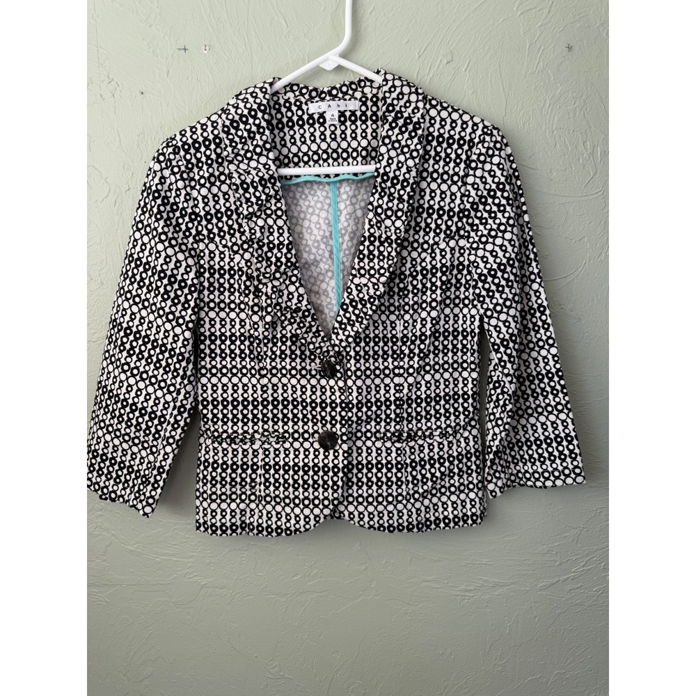 Cabi Black White Geometric Circle Print Cotton Blazer Jacket Womens Size 4 - Picture 1 of 5
